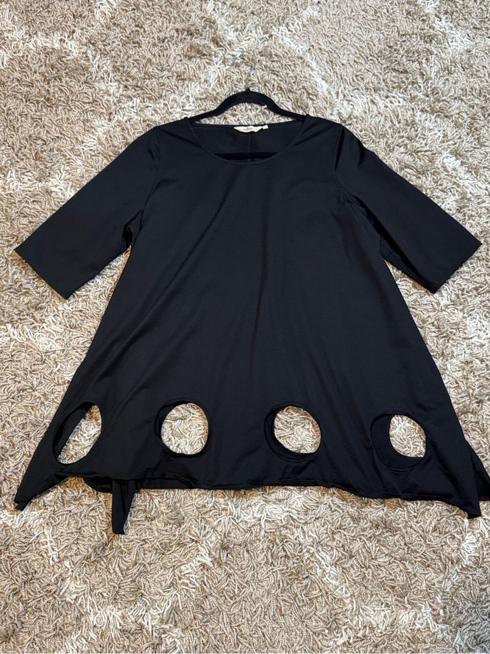Cheyenne Black Tunic Top with Cutout Polka Dot Hem Oversized size XS